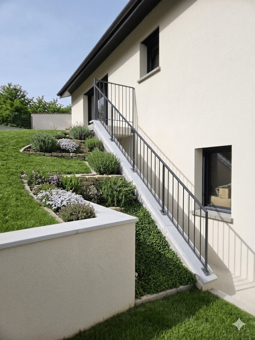 garde-corps contemporain barreaudage rond vertical